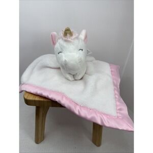 Carter's Unicorn Lovey Security Blanket White W/ Satin Pink Trim EUC Gold Horn